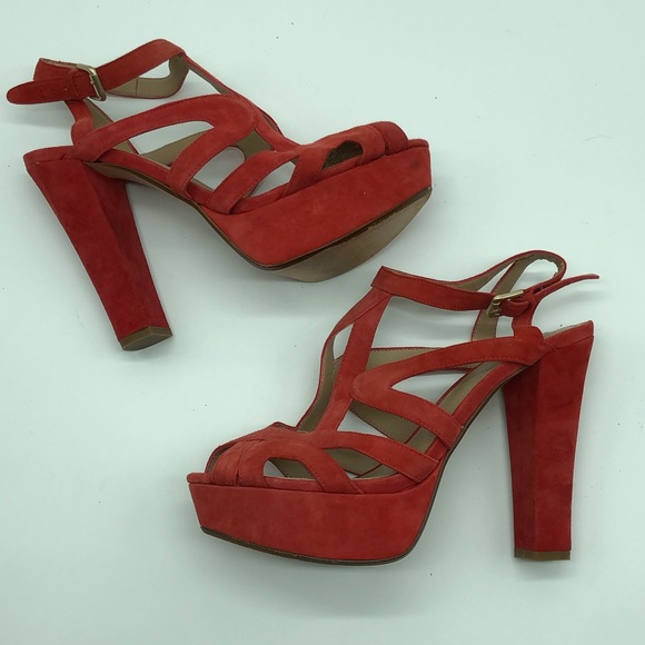 red platform block heels